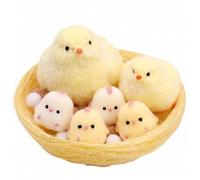 NASSMOSSE Jouet à Presser 6 pièces, Jouets à Presser en Forme de Poussin Mignon, Jouets sensoriels en Peluche Douce avec nid tissé, soulagement du Stress pour la Maison et Les Voyages