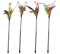 NASSMOSSE Jouet Baguette pour Chat, 4 pièces Baguette Interactive pour Chat avec Cloche Forte, Jouet bâton de 20 Pouces avec poignée antidérapante, Plumes pour Chaton