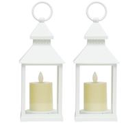 NASSMOSSE Lanternes Blanches 2 pièces, Lanterne LED à Piles de 9x4 Pouces avec poignée et Forme de Bougie, décorative et sûre pour l'intérieur l'extérieur