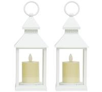 NASSMOSSE Lanternes Blanches 2PCS, Lanterne à Batterie à LED de 9x4 Pouces avec poignée et Forme de Bougie, décorative et sûre pour l'intérieur, extérieur