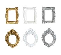 NASSMOSSE Lot de 6 Cadres Photo Miniatures Vintage en résine dorée avec Bord Floral 3D pour Loisirs créatifs, présentation de Bijoux, Nail Art, décoration d'intérieur (doré, Argent, Blanc)