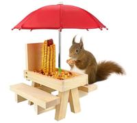 NASSMOSSE Mangeoire à Oiseaux avec Parapluie, mangeoire à écureuils en Bois pour l'extérieur, Mignon Tamia avec Deux bancs, Maison d'écureuils pour Petits Animaux, Couleur bûche