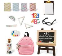 NASSMOSSE Mini Fournitures Scolaires, 17 pièces, Accessoires pour Maison de poupée, Petit Sac à Dos, Livres de Papeterie