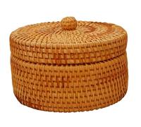 NASSMOSSE Panier en rotin avec couvercle de 5, 5 x 3 pouces de rangement rond Panier rangement en rotin et lisse minimaliste en forme tissé pour les fruits, les tamis, les jouets, la télécommand