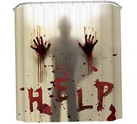 NASSMOSSE Rideau de Douche Halloween, décorations effrayantes « Aidez-Moi avec Les Mains ensanglantées » pour Halloween, Accessoires de décoration pour Salle Bain, 180 x 180 cm