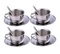 NASSMOSSE Service à thé pour Enfants en Acier Inoxydable résistant à la Chaleur 4 Tasses 4 soucoupes cuillères garçons Filles