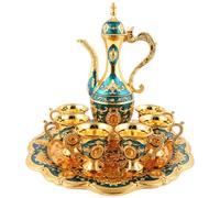 NASSMOSSE Service à thé Turc doré Vintage avec Plateau 6 Tasses en métal décor marocain de Luxe