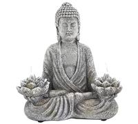 NASSMOSSE Statue de Bouddha en résine avec lumières de lotus solaires LED, imperméable, alimentée par énergie solaire, blanc, classique, religieux, pour jardin, patio, terrasse, porche