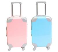 NASSMOSSE Valise 2pcs Mini Valise réaliste Mini-Valise fête Favorite Box Ouverture Mini Bagage avec Tige de Traction Extensible et Mini-Valise à Roues Mobiles pour poupées Cadeaux Filles, Style 1