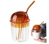 NASSMOSSE Verre à café glacé avec paille et couvercle 450 ml, tasse à latte glacée réutilisable, large ouverture, verre boire amovible pour soda, maison, bureau, bar, jaune