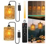 Nastopee 2 Pièces Lustre Rotin Suspension Sans Fil, Modèle de Batterie Suspension Rotin Luminaire Lampe Exterieur sur Pied Lustre Chambre, Plafonnier pour Salon Salle À Manger Couloir Cuisine
