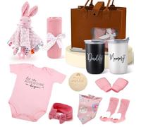 Nastopee Coffret Naissance Garcon, Coffret Naissance Fille, Cadeaux pour Bébé, Incluye, Vêtements, Doudou Lapin, Gobelet, Plaque Souvenir en Bois, Bavoir, Serviette De Bain, Accessoires Et Sac Cadeau