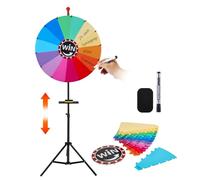 Nastopee Grande roue porte-bonheur à tourner de 61 cm avec 14 emplacements, plateau, gomme, marqueur, hauteur réglable de 1 à 1,6 m, roue rotative de couleur pour jeux de loterie, jeux de mots