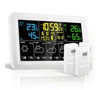 Nastopee Station Météo avec 3 Capteurs Intérieur Extérieur, Thermomètre Digital Hygromètre sans Fil, Station Météo DCF à écran Couleur avec Temps Prévisions Météorologiques Baromètre Réveil