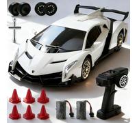 Nastopee Voiture Télécommandée Drift, 2.4 GHz 1:18 Lamborghini RC Drift Car avec LED, 35 KM/H 4WD Voiture Télécommandée Tout Terrain pour Garcons et Filles 5 6 7 8 9 10 Ans (Blanche)