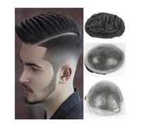 NASTYA Perruques pour Hommes Chignon Cheveux Prothèse Capillaire Masculine avec Base en PU 0,02-0,04 mm Peau sans nœuds Toupet for Hommes en Boucle en V 6" Toupee for Hommes en Cheveux Humains EUR