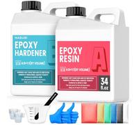 NASUBI Kit de Résine Époxy Transparente Liquide de 1,94 l, Résine Époxy Transparente Améliorée et Durcisseur, 2 Pièces pour Moule, Bois, Bijoux avec Gobelets en Silicone, Baguettes