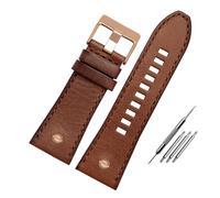 NASUNJIA Bande de montre en cuir véritable compatible avec la ceinture de montre diesel DZ4476 / 4482 DZ7408 7406 4318 Bracelet 22 24 26 26 mm Grand Great Hommes Montre Bracelet(15 Brown Rose gold,26m