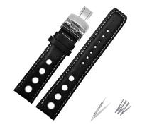 NASUNJIA Bracelet En Cuir Véritable 20 Mm Compatible Avec Tissot Sports Racing Series PRS516 T91 1853 Bracelet De Montre For Homme Avec Fermoir Papillon Ceinture En Cuir De Vachette Souple(Black-white