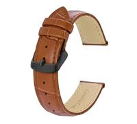 NASUNJIA Bracelets De Montre En Cuir Véritable 18mm - 24mm Bracelets De Montre En Cuir De Vachette Gaufré Alligator For Le Remplacement De La Boucle Noire(Red Brown,20mm)