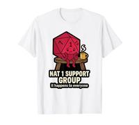 Nat 1 Support Group It D&D Humour Memes D20 Communauté T-Shirt Graphique avec Valeur, Homme, Blanc, M