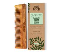 Nat Habit Kacchi Neem Peigne en bois - Trempé dans 17 herbes, huile de neem et de sésame multi-actions - Démêlant, contrôle des frisottis et brillance, convient à tous les types de cheveux (double