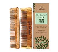 Nat Habit Kacchi Neem Wooden Pocket Comb - Soaked In 17 Herbs, Neem & Sesame Oil - Pocket-Sized & Travel-Friendly For Men & Kids Short Hair (Fine + Dual Tooth)