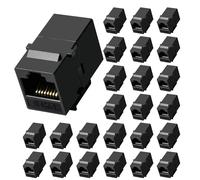 NataLink Lot de 25 coupleurs Keystone Cat6 RJ45 femelle vers femelle, rallonge de câble Ethernet UTP en ligne Cat6 Keystone Jacks pour plaques murales et panneaux de brassage - Noir