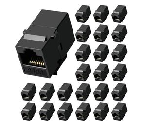 NataLink Lot de 25 coupleurs Keystone Cat6 RJ45 femelle vers femelle, rallonge de câble Ethernet UTP en ligne Cat6 Keystone Jacks pour plaques murales et panneaux de brassage - Noir
