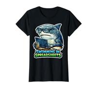Natation dans Les Feuilles de calcul Humour de Travail Requin bourreau de Travail T-Shirt Graphique avec Valeur, Femme, Noir, L