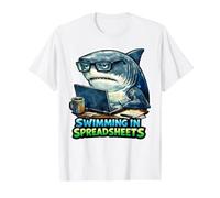 Natation dans Les Feuilles de calcul Humour de Travail Requin bourreau de Travail T-Shirt Graphique avec Valeur, Homme, Blanc, S