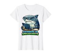 Natation dans Les Feuilles de calcul Humour de Travail Requin bourreau de Travail T-Shirt Graphique avec Valeur, Femme, Blanc, M