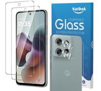Natbok 2+2 Pièces Verre Trempé pour Motorola Moto G56 5G avec 2 Caméra Arrière Protecteur,[Sans Bulles] [Anti-Rayures] Protection d’écran pour Moto G56, HD Transparent Verre,Facile à Installer