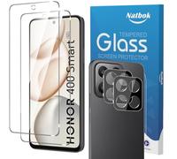 Natbok 2 + 2 x Tempered Glass Screen Protector for Honor 400 Smart 5G 6.77 inch Pouces with 2 Rear Cameras, Bubble-Free, Scratch-Proof, HD Transparent Glass, Easy to Install