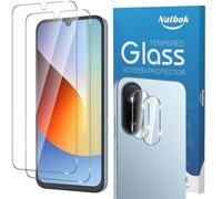 Natbok Verre Trempé pour Xiaomi Redmi A7 Pro/Poco C81 Pro 4G, [2+2 Pièces] Protection D'écran avec Caméra Arrière Protecteur Sans Bulles Anti-Rayures Transparent Verre