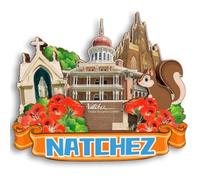 Natchez Mississippi USA Aimant de réfrigérateur en bois 3D Souvenir de ville Souvenir de voyage mignon Autocollants de réfrigérateur Décoration de la maison et de la cuisine