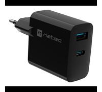 NATEC Chargeur Secteur Universel 65W GaN NUC-2145 : USB-A 3.2 Gen 1 + USB-C Power Delivery 3.0 / Quick Charge 3.0, 100-240V, Noir