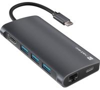 Natec Fowler 2 V2 Station d'accueil USB Multiport USB-C -> HUB USB 3.0 3x, Hdmi 4k, USB-C, RJ45, SD, Micro SD