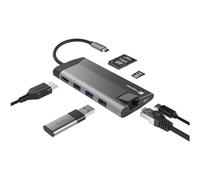 Natec Multiport Fowler Plus USB-C->HUB USB 3.0 3X HDMI 4K USB-C PD RJ45 SD Micro SD