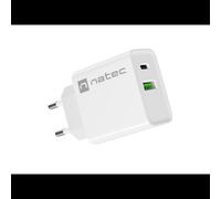 NATEC NUC-2061 : Chargeur Secteur Universel 20W, 1x USB-C Power Delivery & Quick Charge 3.0, 1x USB-A 3.2 Gen 1, 100-240V, Blanc, Certifié CE/RoHS/UKCA