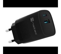 NATEC NUC-2141 Chargeur Secteur Universel 30W, USB-C Power Delivery 3.0 & USB-A Quick Charge 3.0, GaN, 100-240V, Noir, Protections Surtension/Surintensité