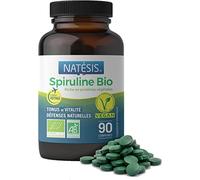 NATESIS - Spiruline Bio & Vegan - 90 comprimés - Riche en Protéines - Phycocyanine 16,5% - Sport, Contrôle du poids, Énergie, Immunité - Haute Qualité