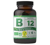 Natésis Vitamine B12 Bio & Vegan - Issue du Shiitaké - Formes naturelles Méthyl + Adénosyl + Hydroxy - 10 µg/jour - Certifiée Ecocert & V-Label - 90 Comprimés