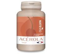 NATEVIO Acérola - Extrait sec 750 mg - Vitamine C naturelle 187.5 mg - 120 comprimés à croquer - 234% des apports journaliers de référence - Cure de 4 mois - Vitalité - Energie - Fabriqué en France