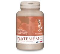 NATEVIO Natemémo - Mémoire & Concentration - Bacopa 500 mg, Ginkgo, Rhodiola, Ginseng - 120 Gélules Végétales - Complément Alimentaire Naturel - Sans Caféine - Made in France