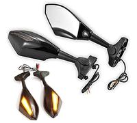 NATGIC 1 Paire de Rétroviseur Universel de Moto Avec Clignotants à LED Clignotants de Flèche de Moto pour Harley - Noir Brillant