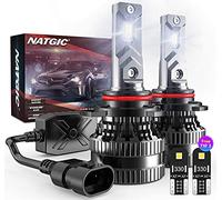 NATGIC 9012 Ampoules de Phare à LED avec 2PCS Ampoules LED T10, Kit de Conversion HIR2 LED avec Pilote Intelligent EMC Amélioré, IP65 étanche, 70W 12000LM Blanc Xénon 6500K (Total 4 Ampoules LED)