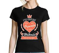 Nathalie | T-Shirt Femme C'est compliqué d'être Une Princesse et Une prénom, mais ça va Je gère | Tee Shirt Collection Humour nom Fun et drôle X-Large