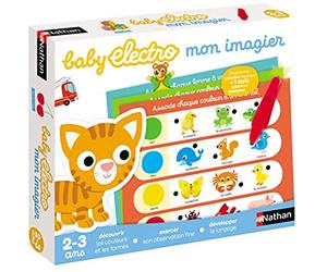 Nathan - Baby Electro - Mon Imagier - Jeu Éducatif Enfant - 2 à 3 Ans | Jeu Électronique Enfant - Stylo Lumineux - 8 Planches Recto Verso pour Apprendre Couleurs, Formes, Animaux, Nature, Véhicules