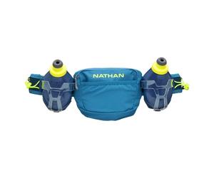 Nathan Ceinture de Course à Pied d'hydratation avec Poches de Rangement, Trail Mix Plus, Ceinture Isotherme pour Bouteille d'eau, Marche, randonnée, Bleu/Jaune de sécurité, Regular, Régulier